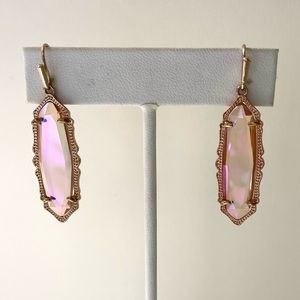 Kendra Scott Rose Gold Ella Earrings with Pink Dichroic Glass